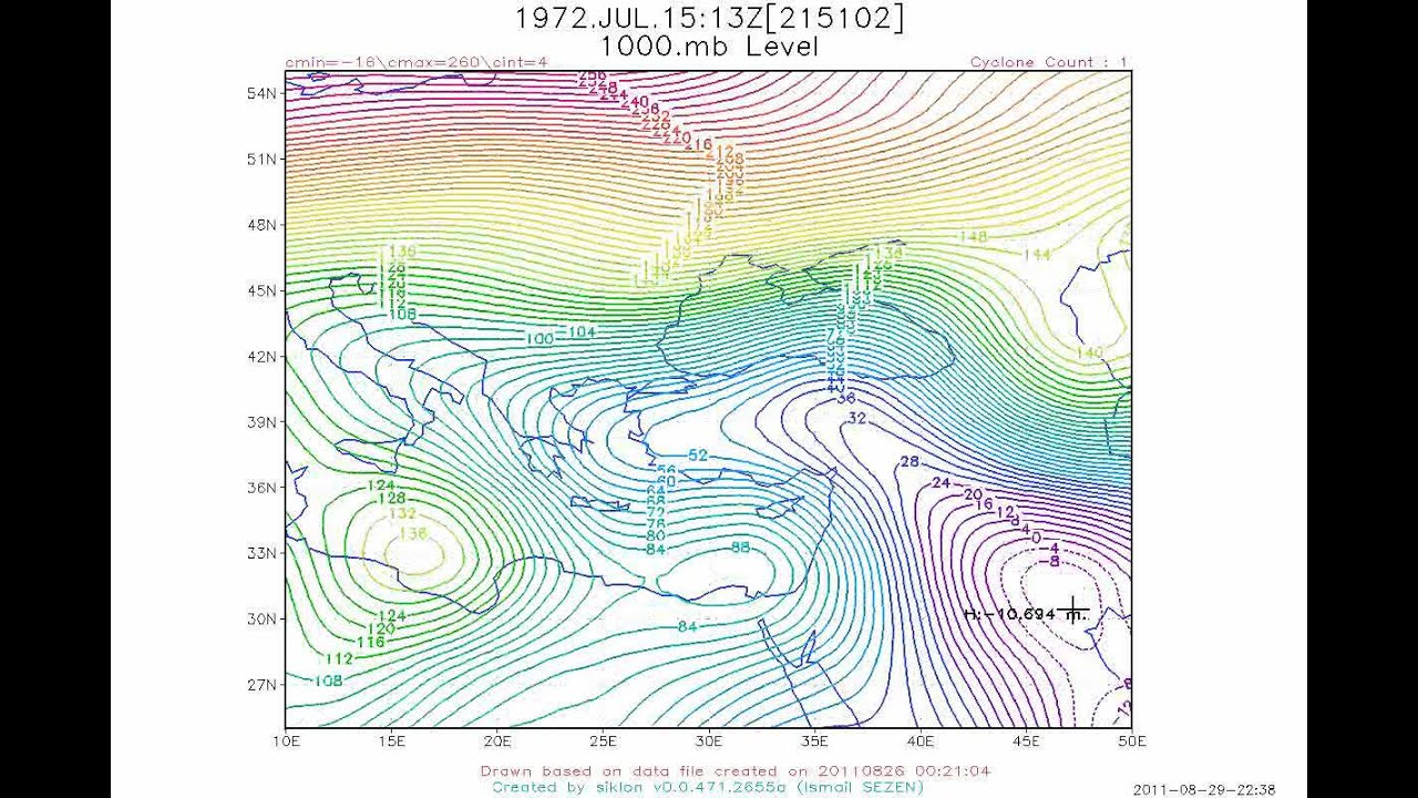 Cyclone Locations + Year: 1972, Level: 1000mb. Time Interval:1 hour - Time Lapse