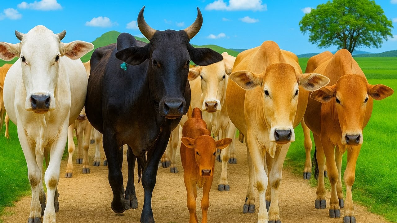 Puluhan Sapi Dipagi hari Berjalan Menuju padang rumput, Suara Sapi Moo, Kawanan Sapi lucu yang sehat