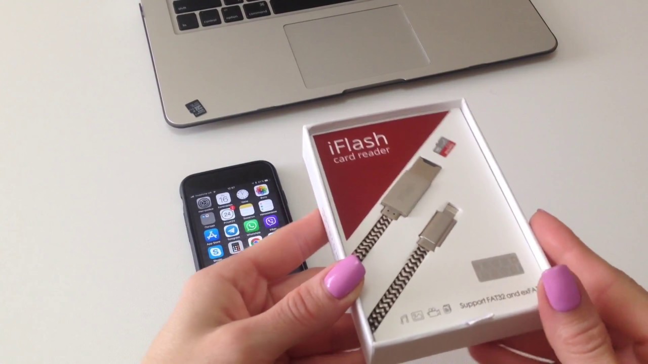 Кабель iFlash Lightning + USB Card Reader работа с iPhone