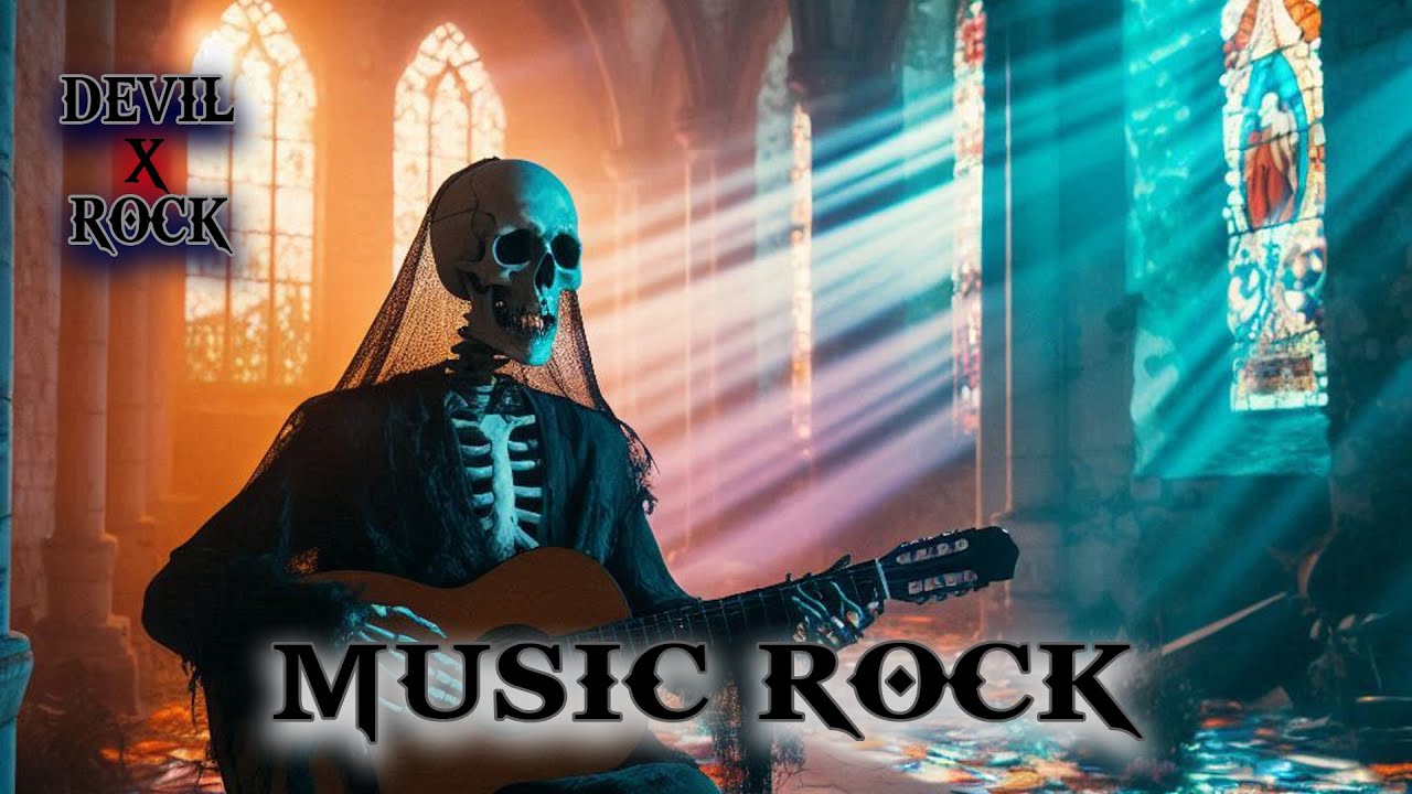 Ethereal Shadows: A Skeletal Performer Unleashes Dark Fantasy Guitar Riffs