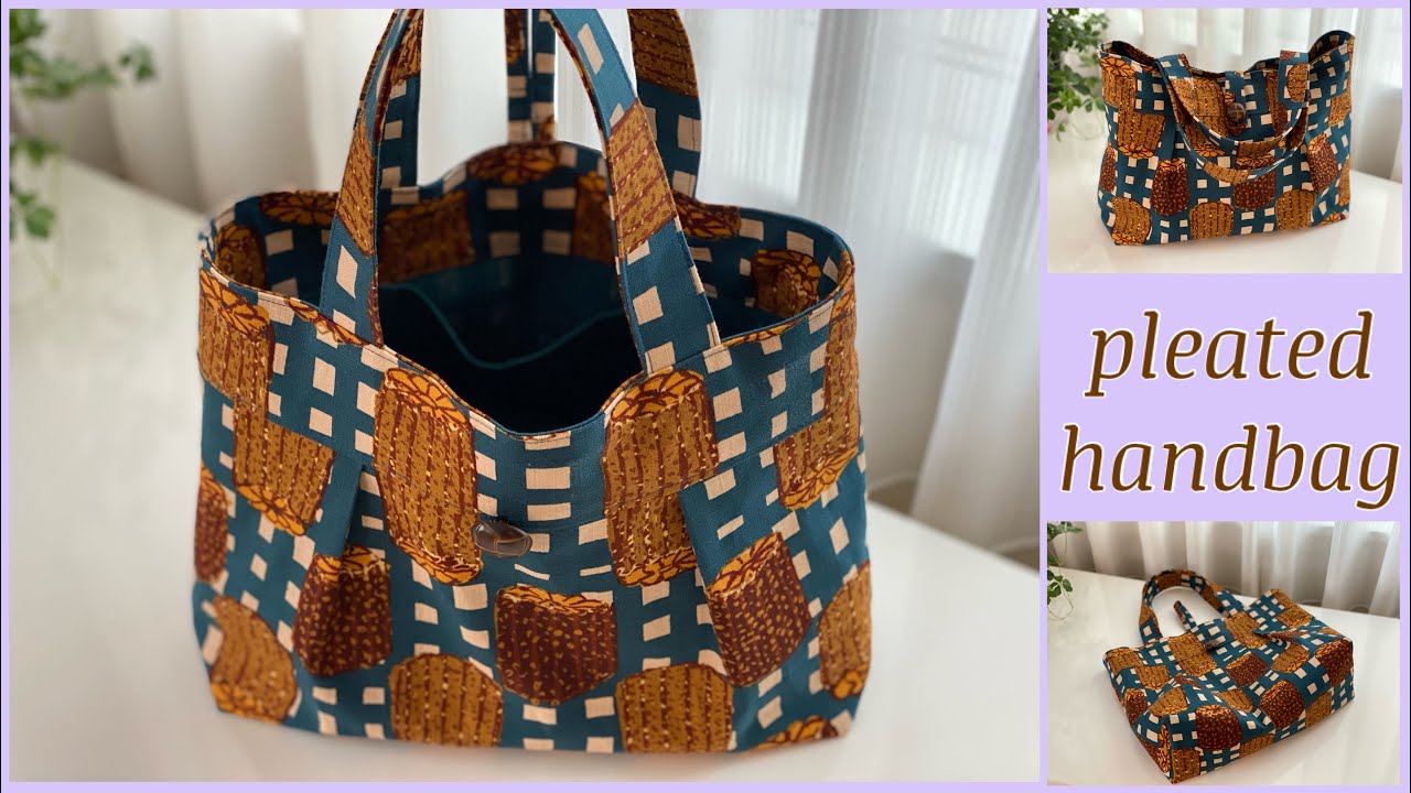 タックありハンドバッグ作り方、How to make pleated handbag