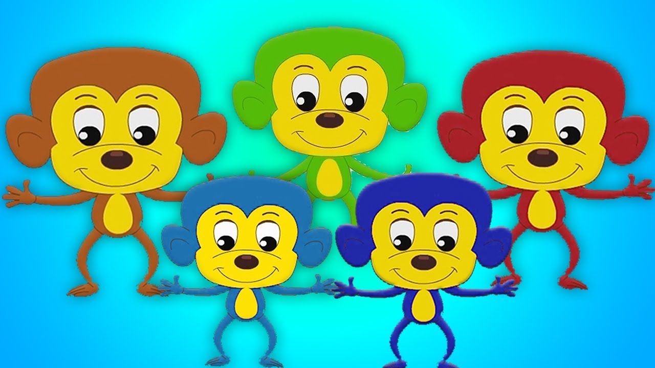 fünf kleine Affen | Reimlied | Video für Kinder | Five Little Monkeys | Kindergarten Rhyme