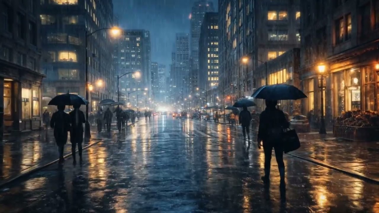 Raining in the City at Night