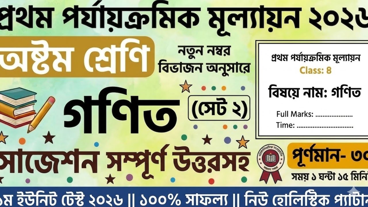Class 8 1st unit test Math Question Paper 2026 | Class 8 Ganit 1st unit test Suggestion 2026