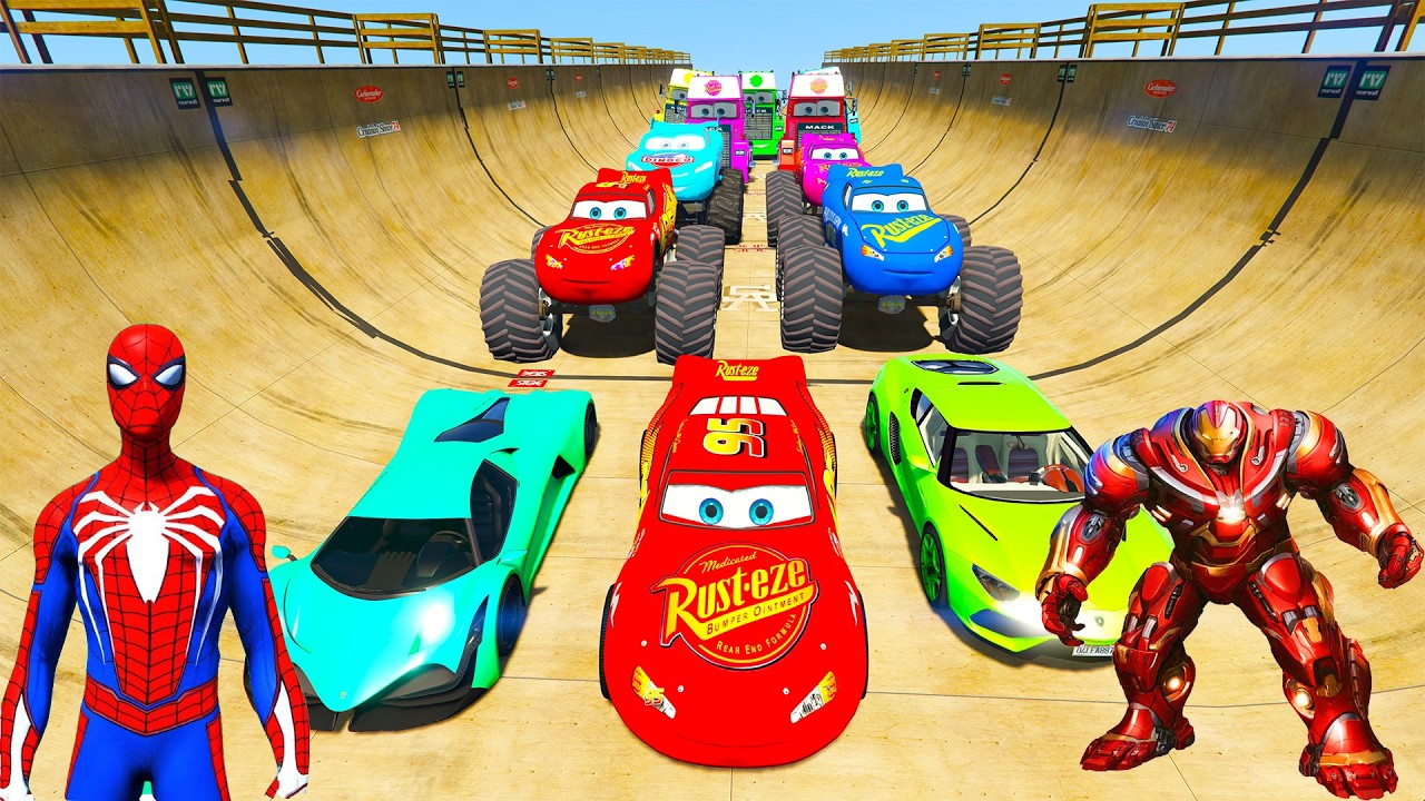 GTA V Superheroes Crazy Race Gameplay Challenge with Super Cars | GTA 5 Spiderman Car Stunt Race #11