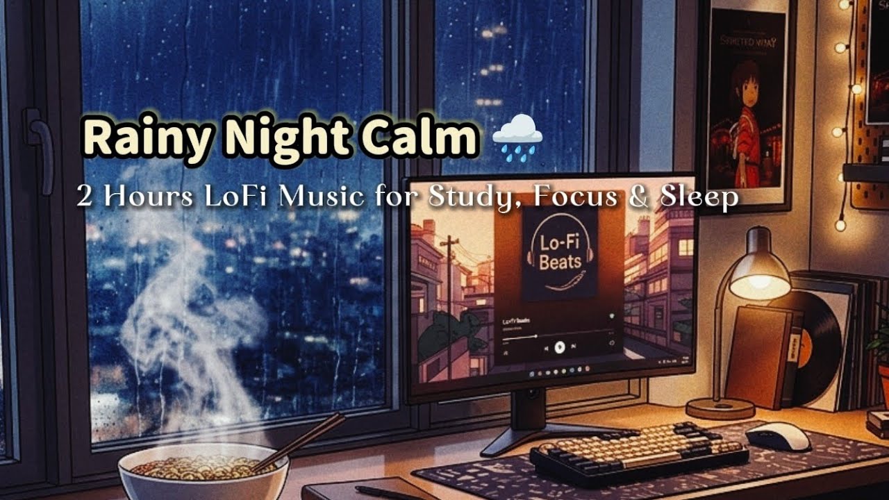 Rainy Night Calm 🌧️ | 2 Hours LoFi Music for Study, Focus & Sleep