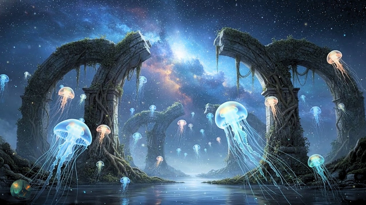 A Mystical Underwater Ruin Scene with Glowing Jellyfish for Relax, Daily Stresses & Sleep 🌊