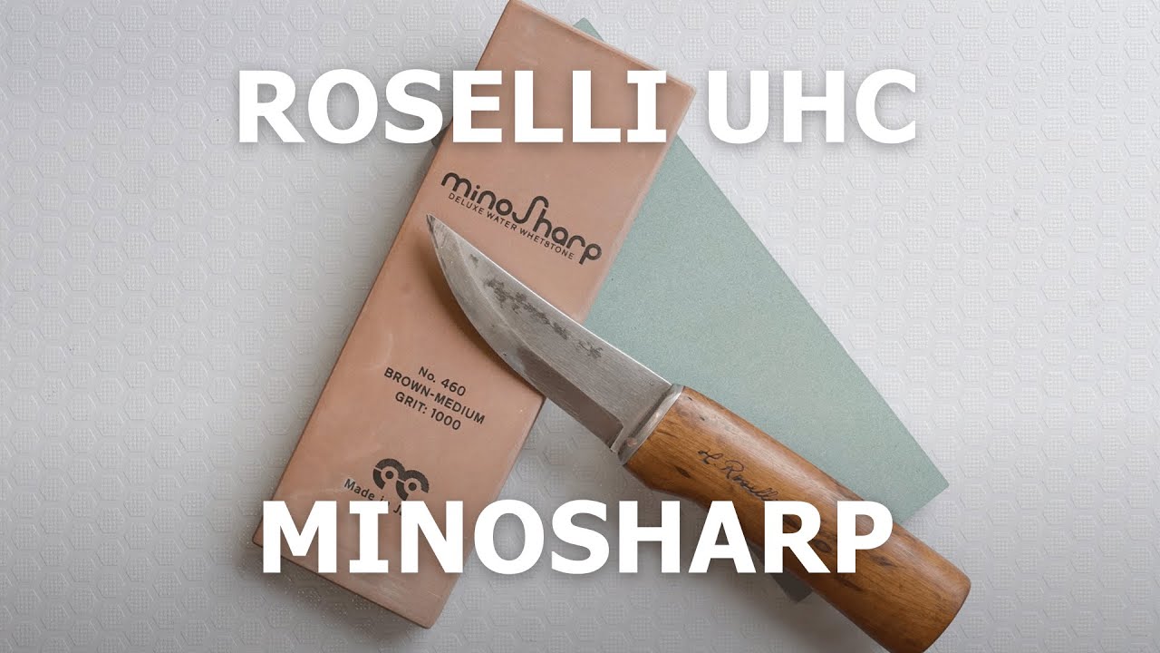 Roselli UHC -puukon teroitus Minosharpin kivillä