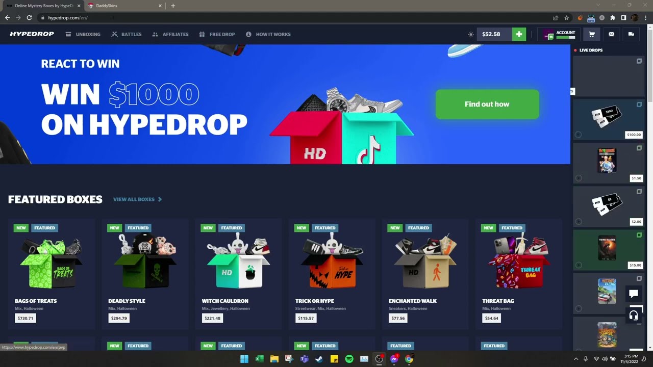 Honest openings on HYPEDROP and DADDYSKINS.