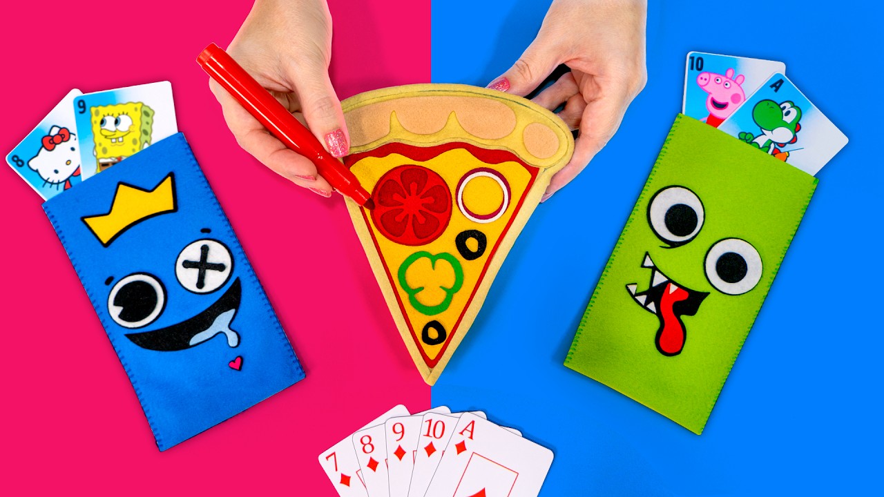 Mágica com Cartas e Ideias Surpreendentes com Feltro 😃Rainbow Friends, Super Mario e Luigi, Pizza