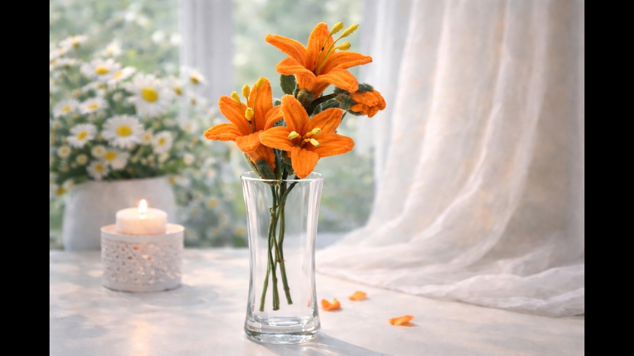 How to make flower for a gift | Beautiful Orange Flowers in a Glass Vase  #diy #flowers #viral