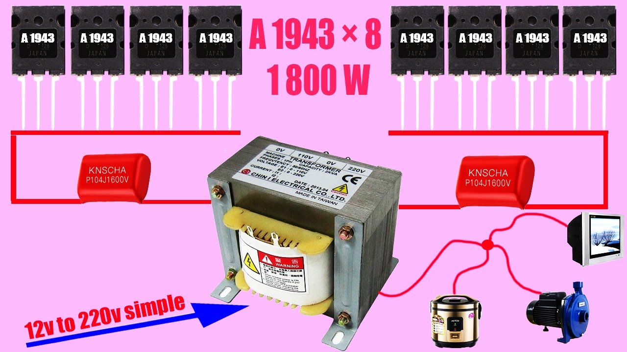 How to make a simple inverter 1800W, 8 transistor A 1943, creative prodigy #12