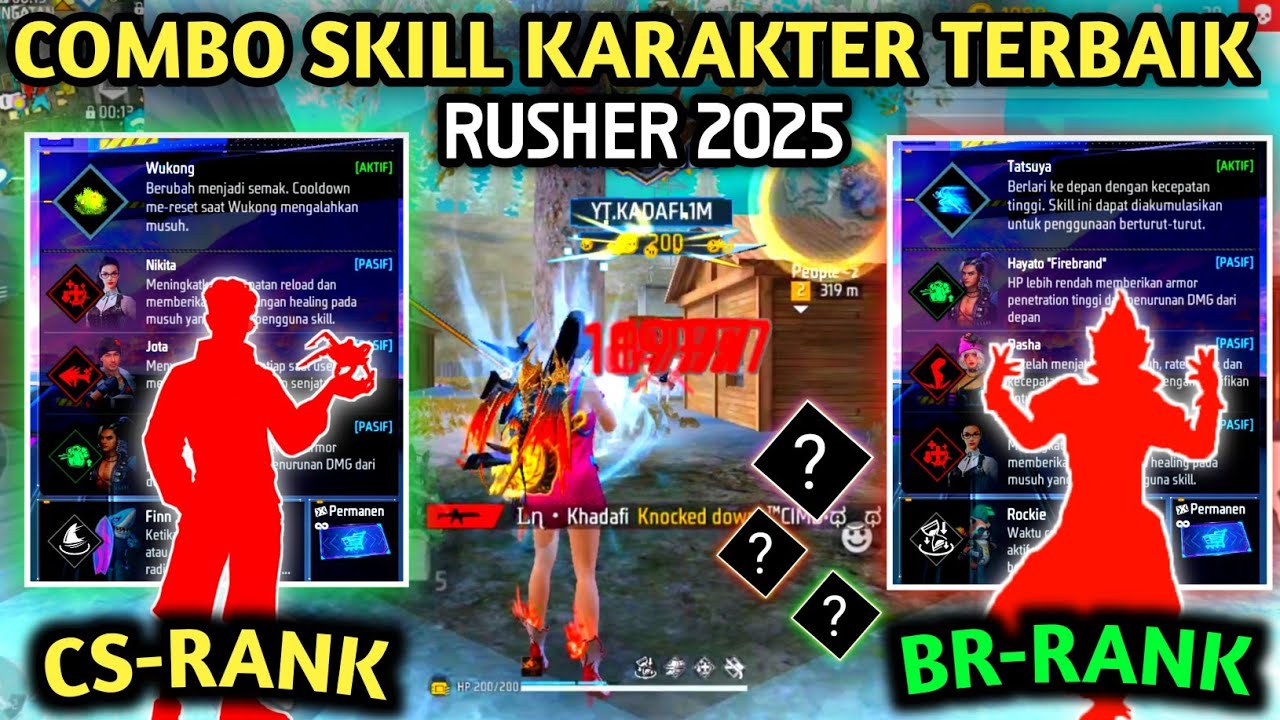 UPDATE‼️ 4 SKILL RUSHER ( KOMBINASI SKILL KARAKTER RUSHER 2025 ) - FREE FIRE TERBAIK !!