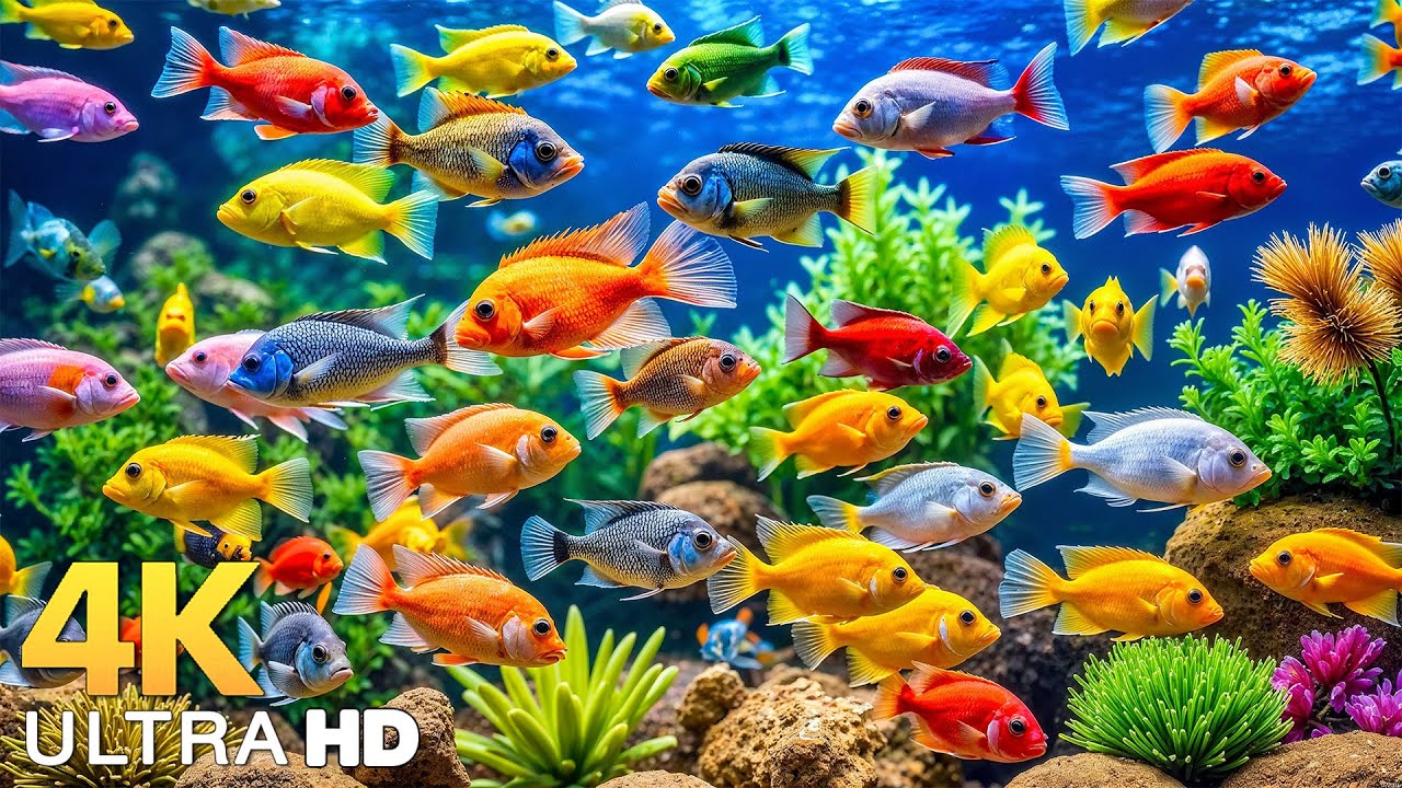 AQUARIUM 4K (ULTRA HD) - Beautiful Fish Swimming & Colorful Sea Life Video🐠 Peaceful Relaxing Music