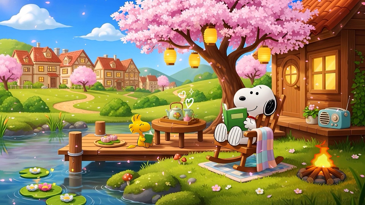 Snoopy’s Cozy Lakeside Cabin 🌸 Relaxing Lofi Beats for Study & Chill 🌿 Calm Lofi Music to Focus