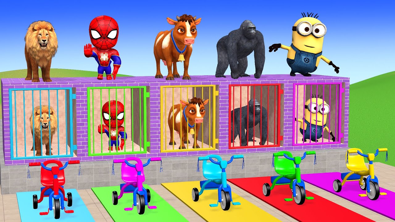 Long Slide Game with Cow Elephant Gorilla Hippopotamus Tiger 3d Animal Game Funny 3d Animals