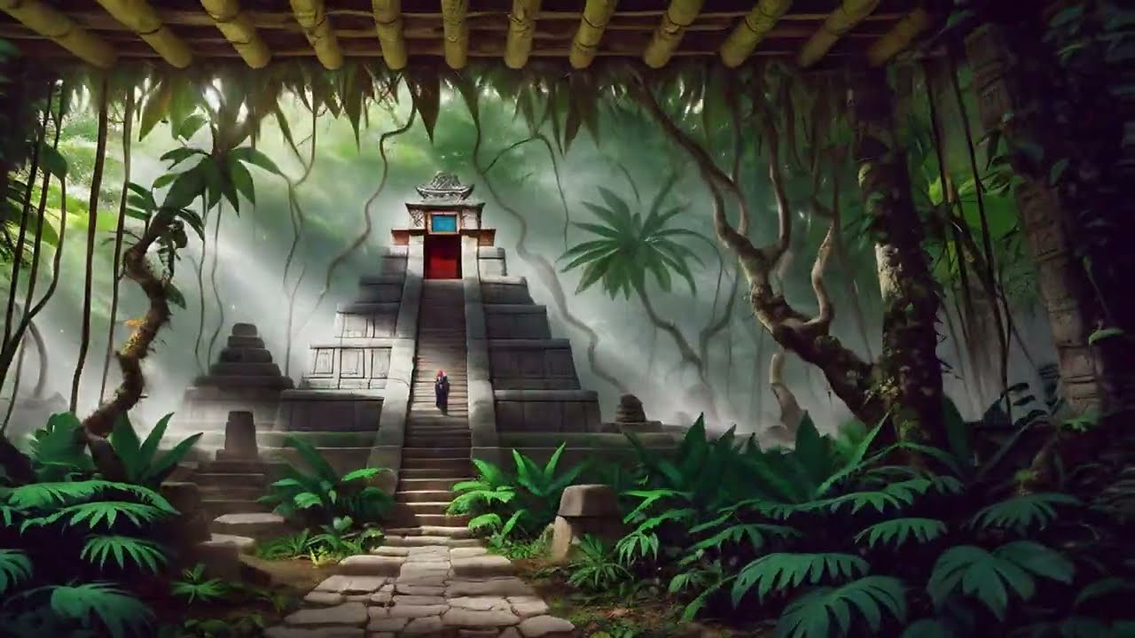 Free Stock Videos - an aztec temple inside a thick jungle pan right