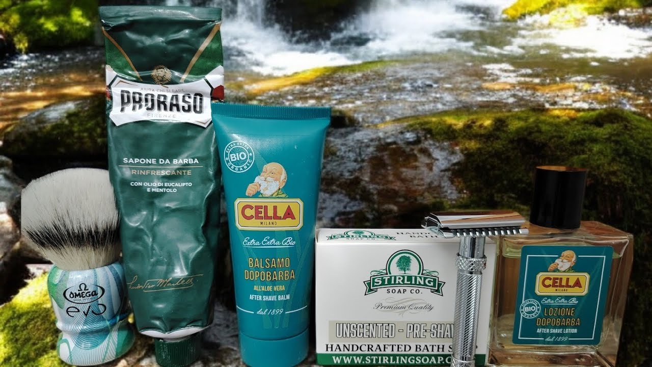 Rasatura economica da banco con Proraso verde insieme a Cella Bio, rasoio Yaqi final cut open comb 