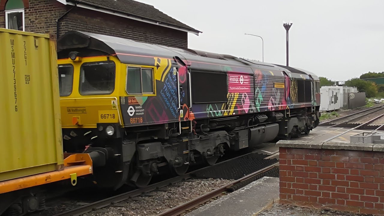 Felixstowe class66 container freight trains at westerfield station 9/10/25