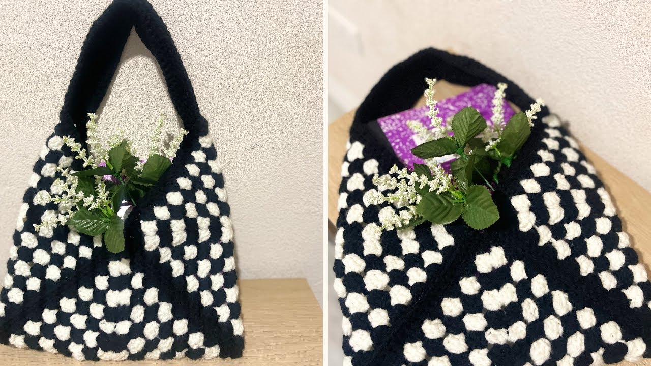 DIY Checkered Crochet Granny Square Tote Bag Tutorial | Free Pattern