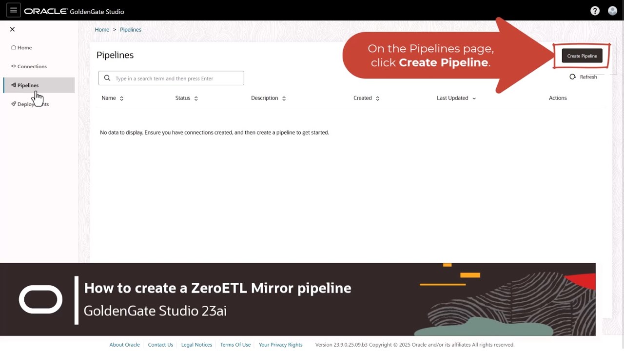 How to create a ZeroETL pipeline in Oracle GoldenGate Studio 23ai