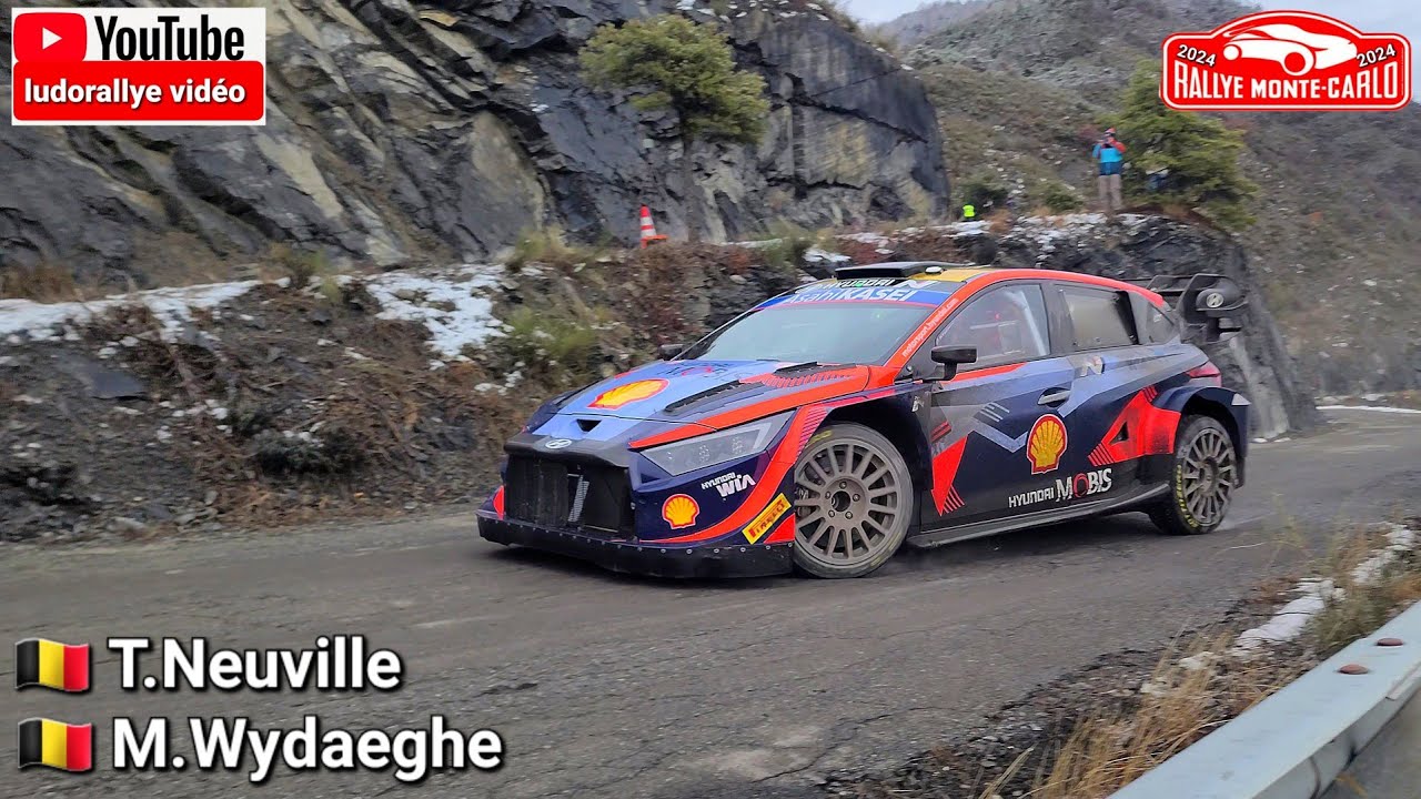 test rallye Monte-Carlo 2024 essai Hyundai i20 WRC / T.Neuville /full attack / Snow / tout au câble