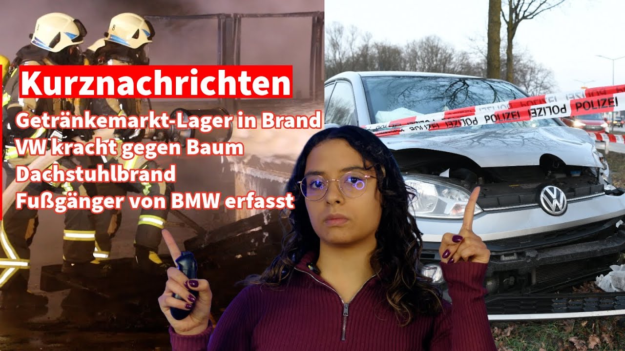 (Kurznachrichten) 22.01.2026 - Brand in Getränkemarkt-Lager,VW kracht in Baum,Dachstuhlbrand, Unfall
