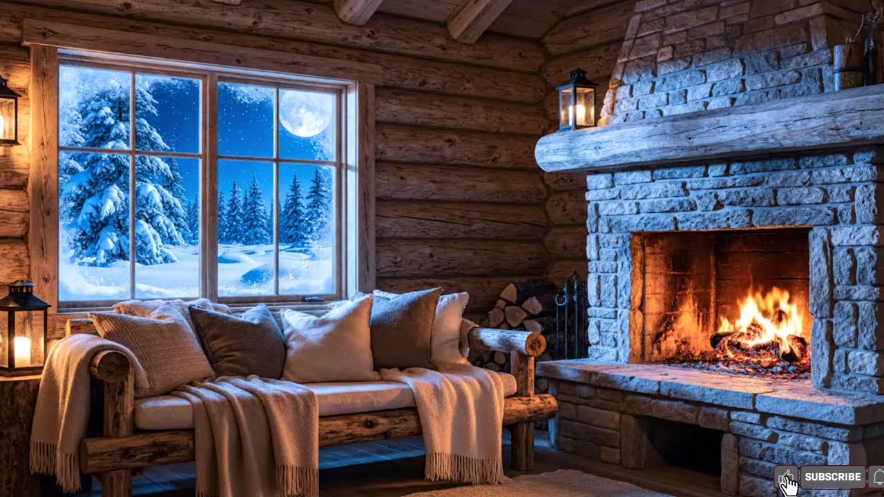 4K INSTAN SLEEP in Cozy Cabin with SMOTH jazz piano music for sleep