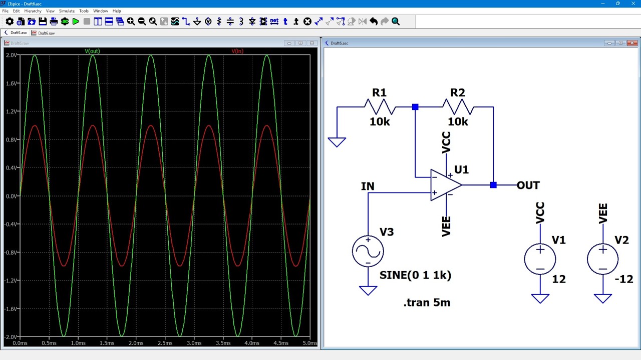 Simulación con LTSpice. Respuesta en el tiempo de un amplificador no-inversor.