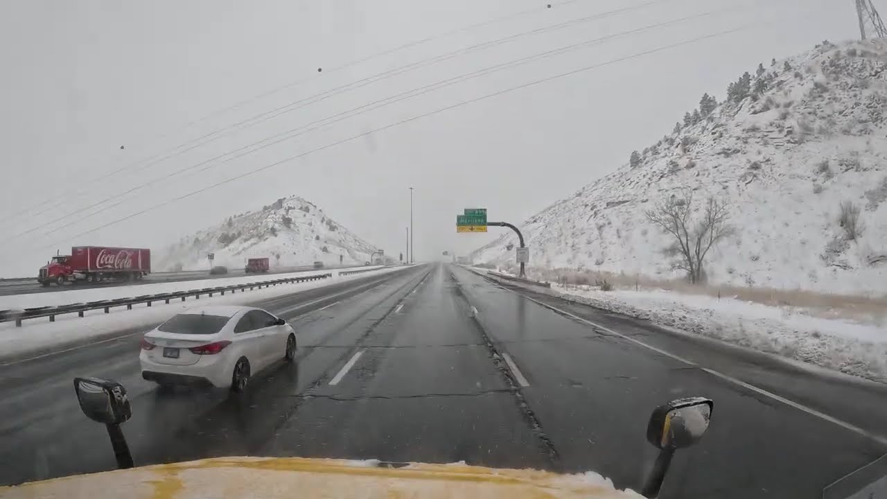 I-70 Winter Drive from Golden to Floyd Hill After the First Snow of the Season