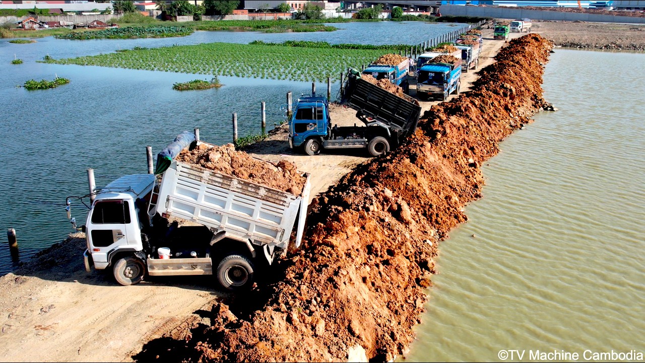Incredible First Step Techniques Of Road Widening Use DOZER Leveling &TRUCK Team Spreading Stone