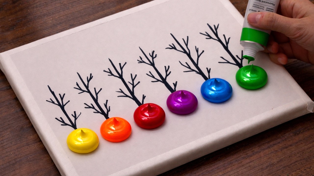 [4k] Easy Colorful Forest Acrylic Painting From Dots For Beginners🎨✨(1501)｜Oddly Satisfying