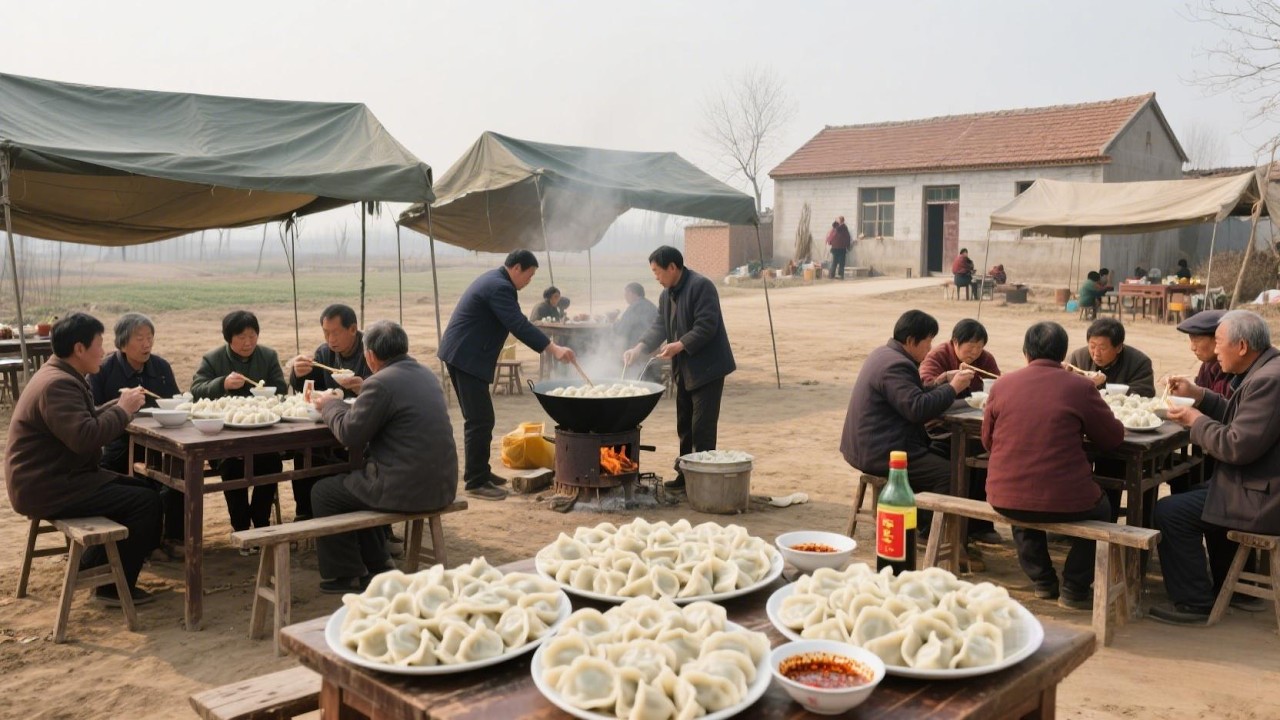 农村大叔出钱做上万只饺子，全村几百位老人都来吃，暖心的农村
