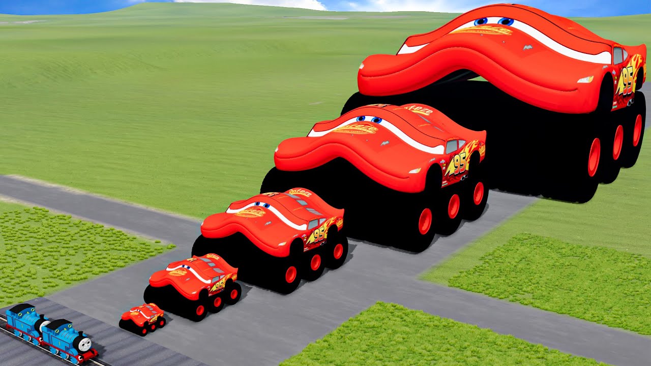 Big & Small Wide Lightning Mcqueen vs Trains Thomas | BeamNG.Drive