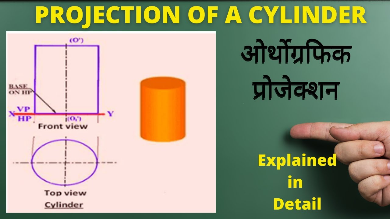 Projection of a CYLINDER/Orthographic projection of CYLINDER in 1st & 3rd angle projection in Hindi