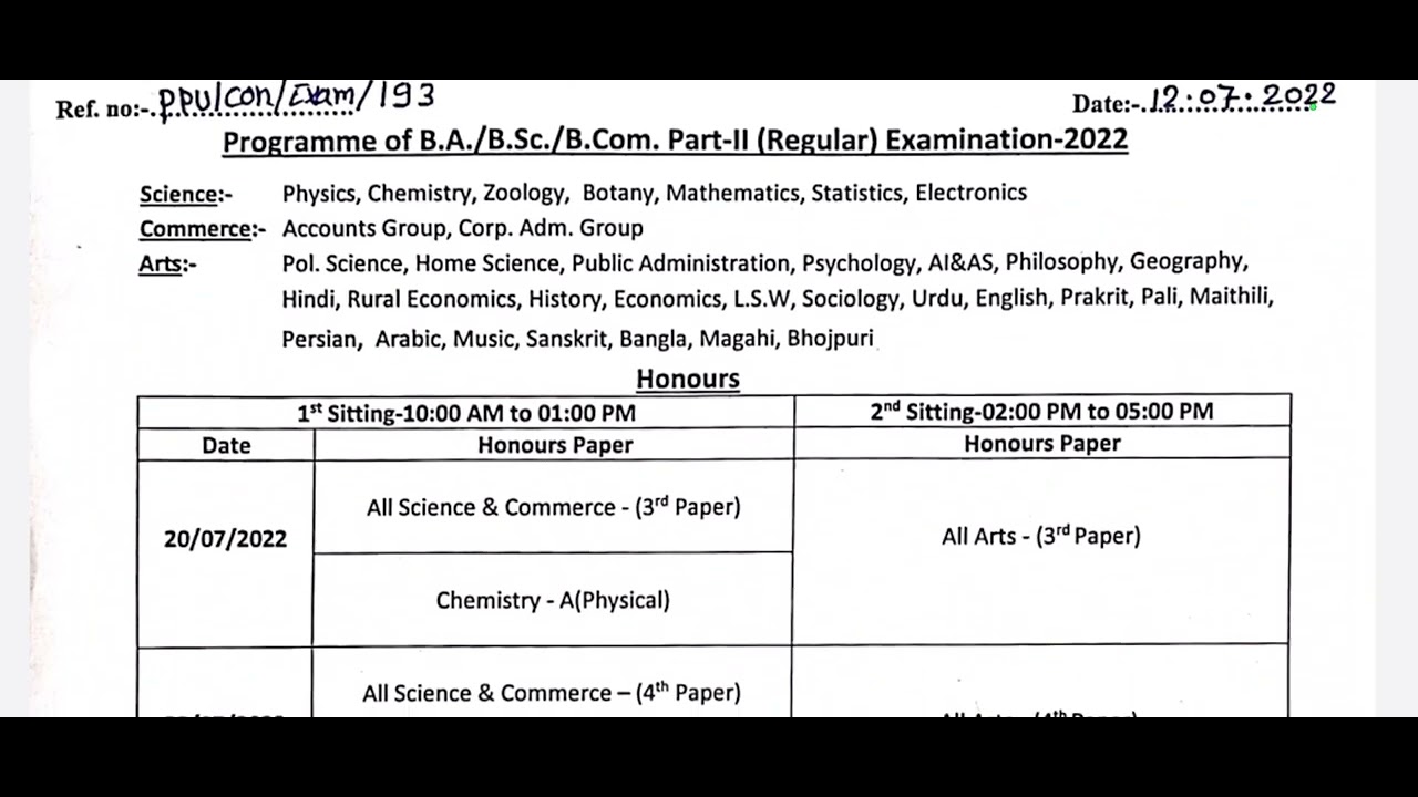 Patliputra University Patna Degree Part-2 Regular Exam 2022 Exam Routine Declared