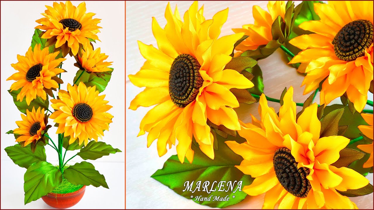 🤩 Вы просили и я сделала! 🌻 ПОДСОЛНУХ из ЛЕНТ. Интерьерные цветы. Подарки своими руками