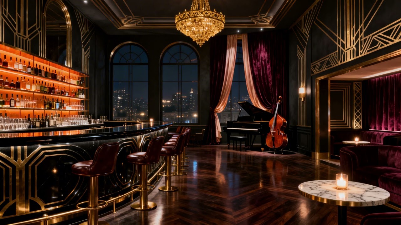 Sophisticated Jazz Bar Ambience  (Gentle Jazz Music & Warm Interior Glow)