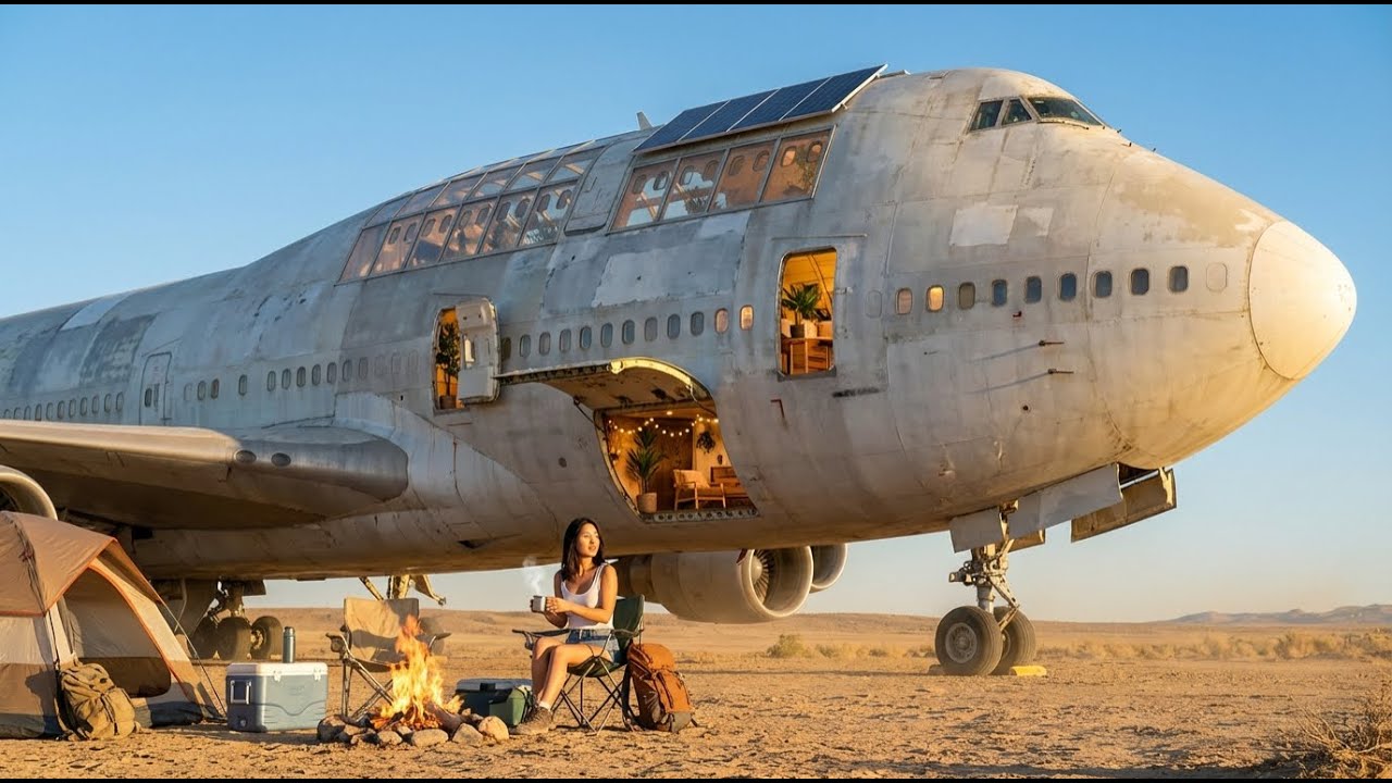 BUILDING A DREAM INSIDE AN ABANDONED BOEING 747 JUMBO JET WRECKAGE IN THE DESERT ASMR SURVIVAL