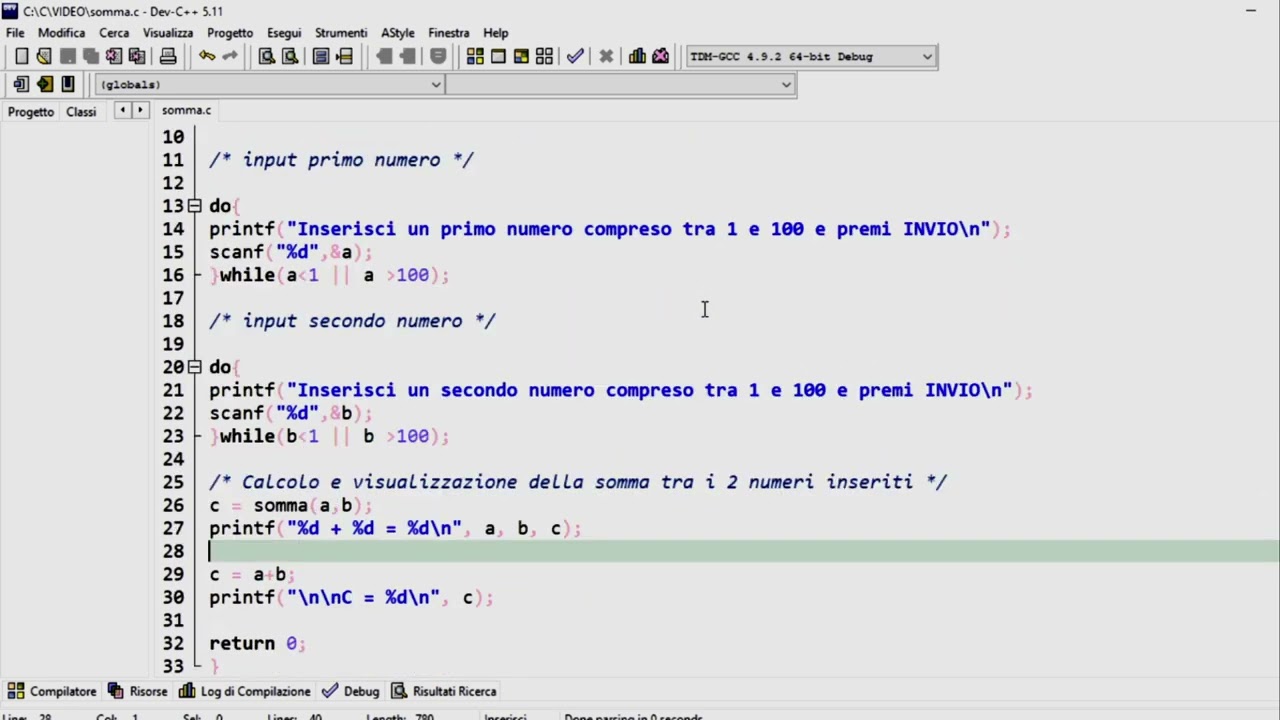 Linguaggio C - un primo semplice programma