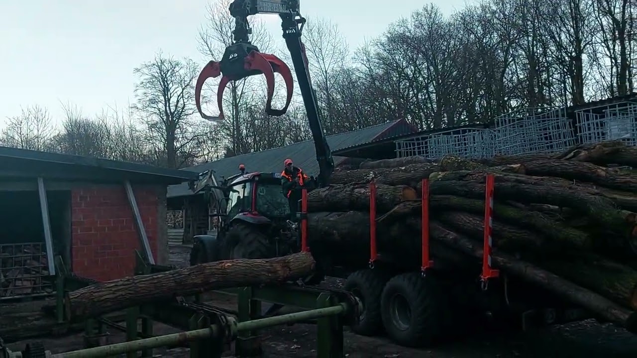 Holz abladen mit neuem Rückewagen