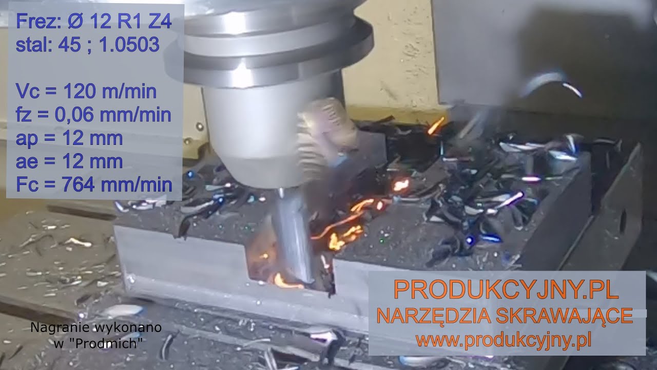 Frezowanie stali C45 , frez fi 12 R1 , PRODUKCYJNY.PL