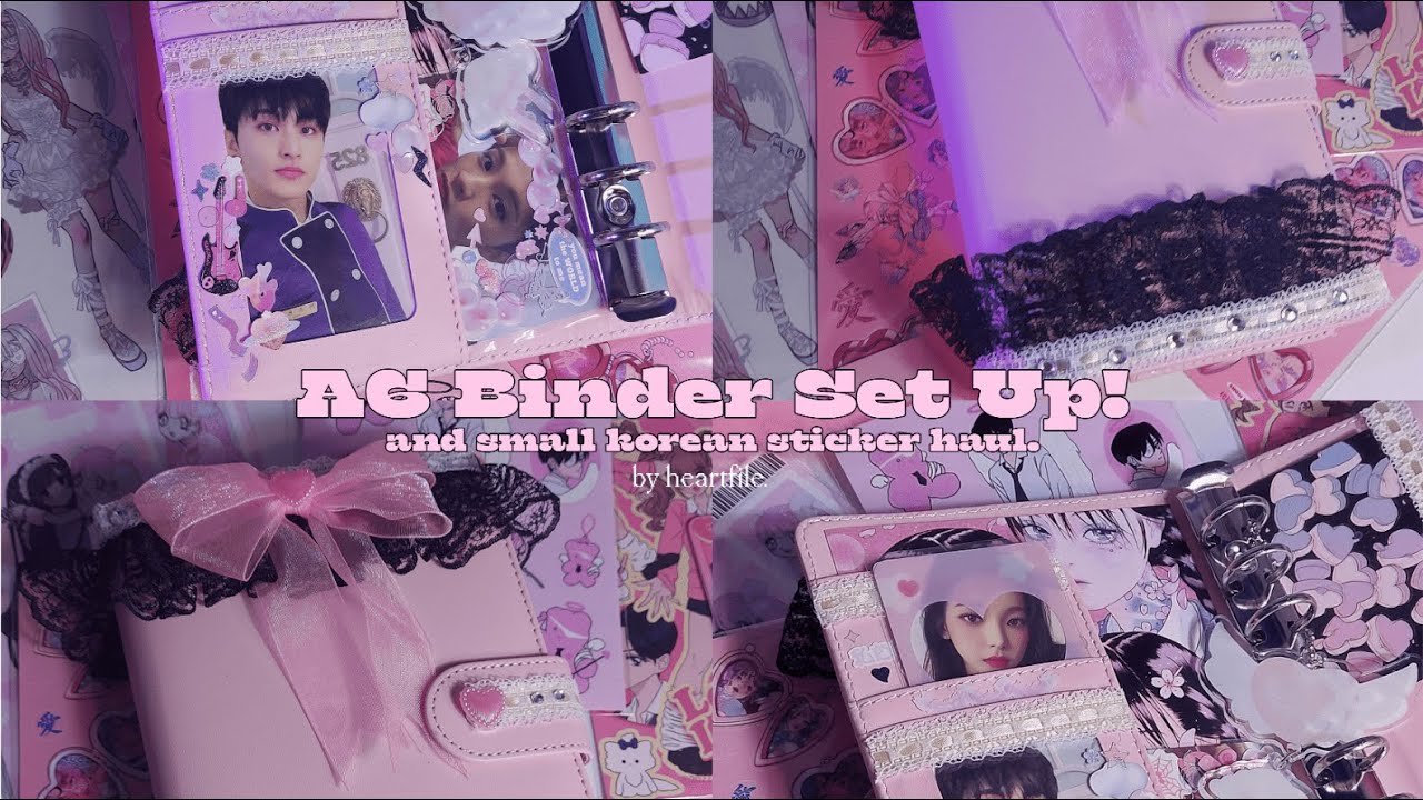 💌 HEARTFILE 05 | A6 macaroon binder set up, korean stationary haul 🧷🖤💗 ☁️