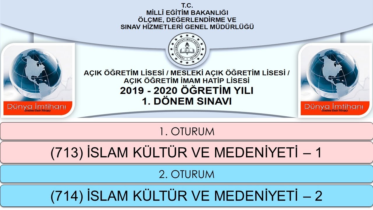 2020 / 1. DÖNEM / AÇIK ÖĞRETİM LİSESİ / İSLAM KÜLTÜR VE MEDENİYETİ