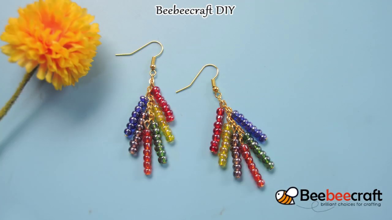 Beebeecraft DIY dangle earrings with mixed color glass seed beads