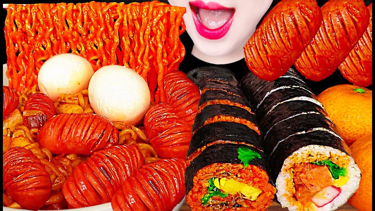 ASMR SPICY TTEOKBOKKI, KIMBAP 직접 만든 떡볶이, 김밥 먹방 MUKBANG, EATING