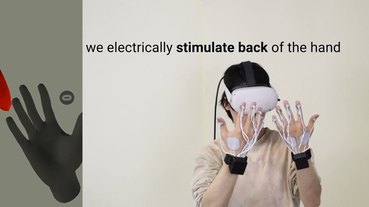Full-hand Electro-Tactile Feedback without Obstructing Palmar Side of Hand