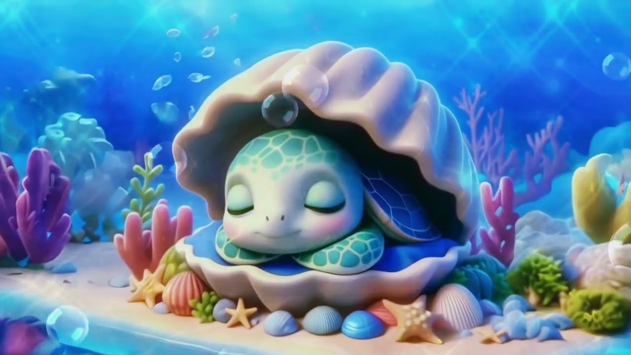 Calming Sleep Music with Gentle Ocean Waves and Cute Sea Turtle | 1 Hour of Relaxation