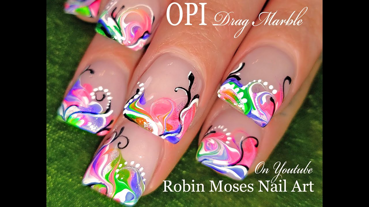 OPI Neon Polish | DIY Princess Drag Marble Nail Art Design