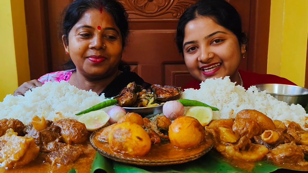 BIGBITES, EATING HUGE RICE WITH SPICY MUTTON KOSA🥵🥵, EGG CURRY, ALU BEGUN VAJA | EATING CHALLENGE